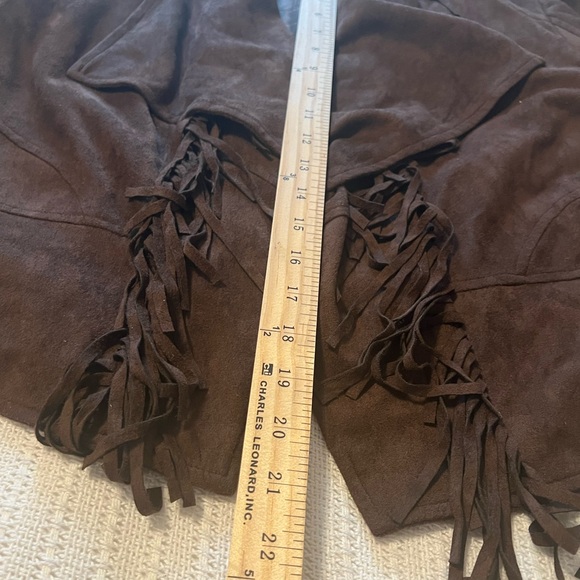 #1905. Orange Fashion Village Brown Faux Suede Fringed Jacket. Size L - Picture 9 of 11